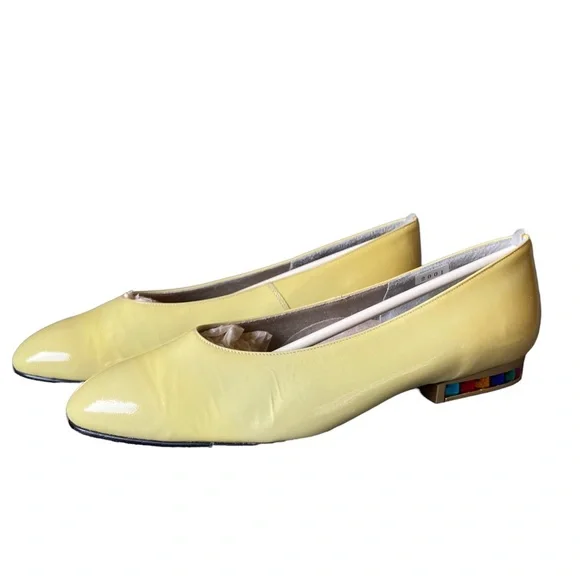 Yellow Patent Leather Flats With Jewel Details On Heel 7.5 | Color: Yellow | Size: 7.5 | Mikos_Closet's Closet